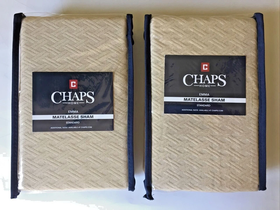 CHAPS Home 套装 2 个标准鞋尺寸:20 х 26 英寸全新发货免棕褐色 MATELASSE — 第 1/4 张图片