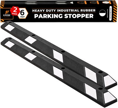 Parking Block Curb Stop, 72" Heavy Duty White Reflective Strip - 2 Pack - Image 1 of 4