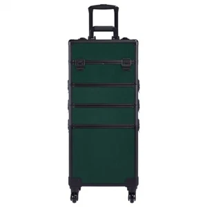 Aluminum Cosmetic Case 4-in-1 Professional Trolley Makeup Train Case Dark Green - Picture 1 of 9