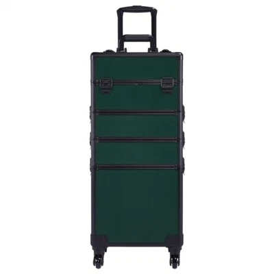 Estuche cosmético de aluminio 4 en 1 profesional carro maquillaje tren estuche verde oscuro Foto 1 de 4