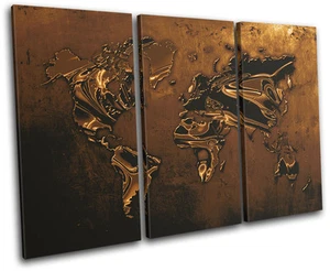 Weltatlas Metall Modern Gold Karten Flaggen DISKANT LEINWAND WANDBILD Bild Druck - Bild 1 von 1
