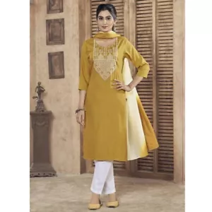 NEW Women’s Traditional Function Wear Pure Viscose Salwar Suit Yellow Kurta - Picture 1 of 7