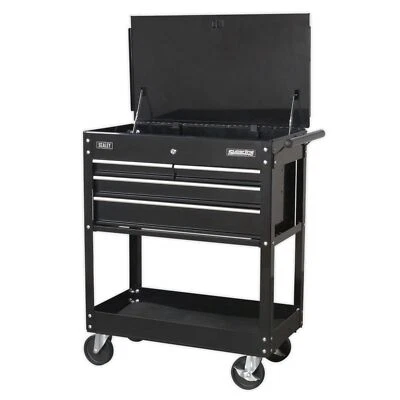 1x Sealey Black Heavy-Duty Tool & Parts Trolley With 4 Drawers & Lockable Top - Image 1 of 4