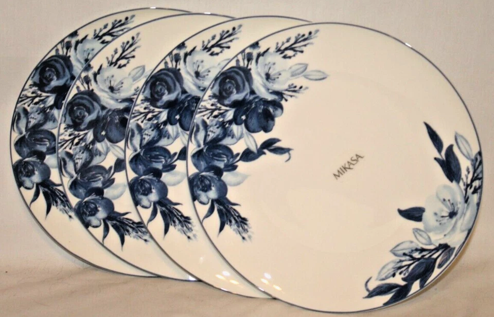 Mikasa Darcy SET OF 2 Blue & White Floral Bone China 11" Dinner Plates