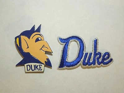 Vintage Hand Carved Painted Duke Blue Devils Go Go Wooden Pin and Patch - Image 1 of 3