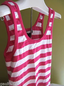 NWT French Connection White Vivacious Pink Stretch Stripe Scott Tank Top L $58 - Picture 1 of 9