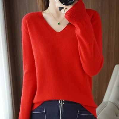 100% Cashmere V-Neck Long Sleeve Pullover Women's Cashmere Cardigan Sweater Soft - Image 1 of 4