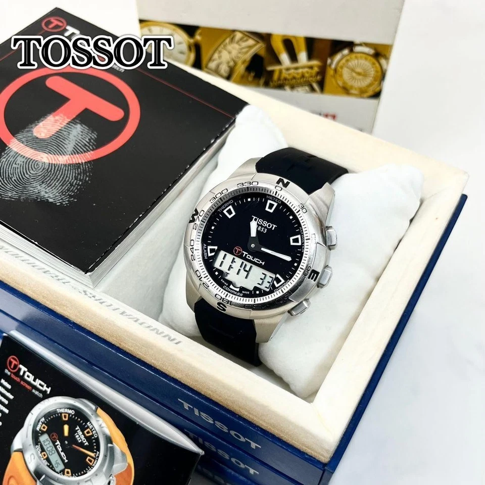 TISSOT T-Touch II Digital Touch Watch Tested Silver Black Rubber Band - Image 1 of 4