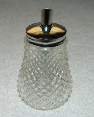 Vintage Diamond Pattern Clear Glass 1 Tsp Sugar Dispenser w/Stainless Steel Lid - Image 1 of 4