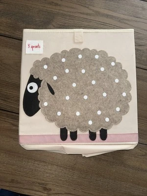 3 Sprouts Kids Children’s Foldable Fabric Bin Cube Box Polka Dot Sheep Playroom - Image 1 of 4