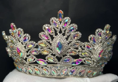 AB Tiara Quinceanera Silver-tone Wedding Birthday Coronas Torna Crown Queen flaw - Image 1 of 4