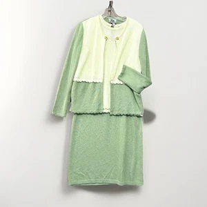 Abito maglione vintage Mita 3 pezzi, cardigan, conchiglia, gonna donna 14 USA classico 2 toni - Foto 1 di 16