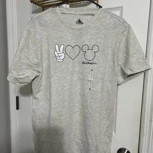 Disney Parks Mickey Ears Peace Sign Heart Adult Grey Shirt Size Medium M MD New - Picture 1 of 2