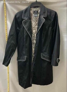 Dennis Basso Womens Black Cotton Blend Pockets Button Front Trench Coat Size 1X - Picture 1 of 6