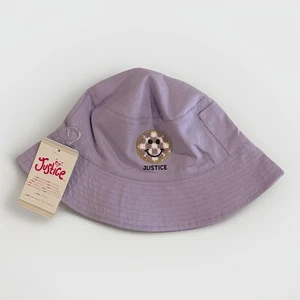 Justice Girls Bucket Hat Purple Smiley Face Embroidery Patch OSFM NEW - Picture 1 of 8