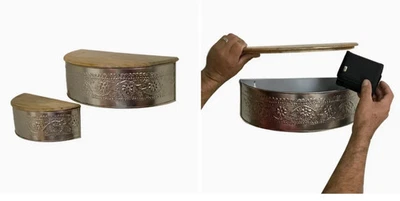 Secret Wall Shelf Set of 2 Hidden Compartment Wood Metal - Image 1 of 4