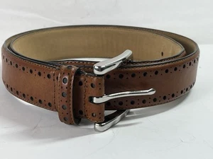 Cintura uomo Cole Haan taglia 34 Brogue dettagli traforati pelle marrone preppy papà - Foto 1 di 13