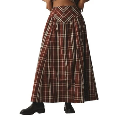 NUEVA Maxi Falda Anthropologie Maeve Cintura Caída Talla 18W Cuadros Foto 1 de 4