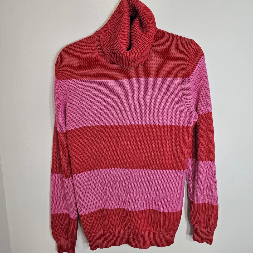 Suéter Isaac Mizrahi Target 20 Aniversario Cuello Alto Rojo Rosa Rayas L Tejido Foto 1 de 1