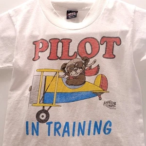 Vintage 1993 Pilot In Training BEAR AIRWEAR T Shirt Youth 6-8 Screen Stars Best  - Picture 1 of 9