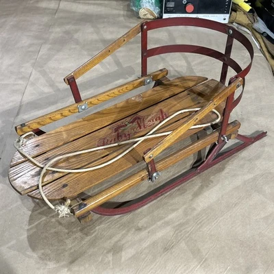 Rare USA Made Antique Flexible Flyer No. 28 Baby Sleigh Sled With Back Rest - Image 1 of 4