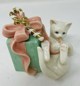 Lenox Porcelain Cat & Present Candy Cane Figure 3.5”x3.5” Christmas - Picture 1 of 6