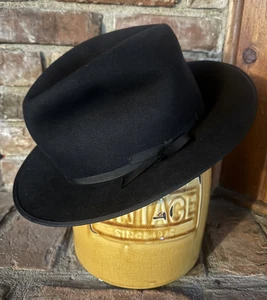 Vintage Stetson Open Road RARE  Black Fedora Cowboy Western Hat READ Description - Picture 1 of 11
