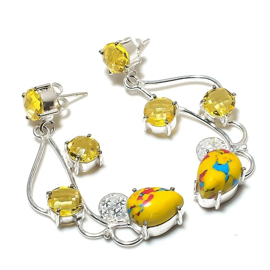 Mosaic Jasper Gemstone Handmade 925 Sterling Silver Jewelry Earring Size 2.1" - Image 1 of 1