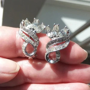 Pennino Brothers rhodinierte hochwertige Strass Ohrclips 50er Jahre - Bild 1 von 5