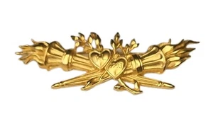 Karl Lagerfeld Rare Vintage Brooch Signed Crossed Torches Flaming Gold Plated - Picture 1 of 7