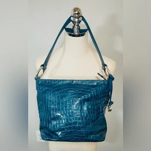 Brighton Cher Collection Aqua Turquoise Patent Leather Shoulder Handbag Y2K CROC - Picture 1 of 13