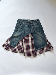 Vintage Tommy Hilfiger denim tartan patchwork irregular midi skirt Size Small - Picture 1 of 14