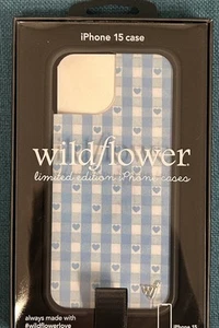 Wild Flower iPhone 15 Case - Blue Gingham Hearts - New - Zdjęcie 1 z 2