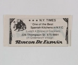 Rincon De Espana - Spanish Kitchen 226 Thompson St. NY (Mini-Print Ad) 1997 - Picture 1 of 3