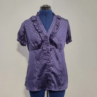AB Studio Vintage Y2K Purple Polka Dot Ruffle Blouse Size S - Image 1 of 4