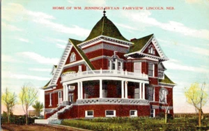 William Jennings Bryan casa Fairview Lincoln Nebraska postal a82 - Imagen 1 de 2