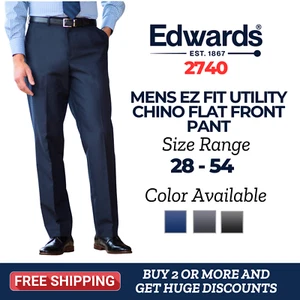 Edwards 2740 Mens Flat Front Traditional Fit Wrinkle Resistant Pocket Dress Pant - Picture 1 of 3