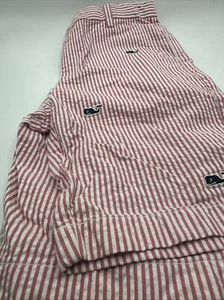 Vineyard Vines Boys Breaker Shorts Embroidered Whales Red Seersucker Size 12 - Picture 1 of 7