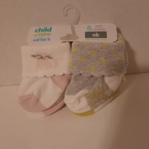 Carter's Child Of Mine 6 Pack Of Newborn Baby Socks Pink Cat, Polka Dash - Picture 1 of 4