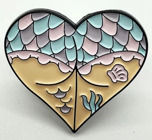 Mermaid Beach Heart Enamel Pin Lapel Hat Pinback Pink Blue Seashell Ocean New - Picture 1 of 2