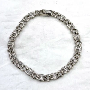 Brazalete de plata de ley 925 con circonita cúbica pavé de 6,5 mm cadena de eslabones marineros de 8" (LO1007396) - Imagen 1 de 6