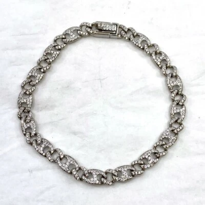 Brazalete de plata de ley 925 con circonita cúbica pavé de 6,5 mm cadena de eslabones marineros de 8" (LO1007396) Foto 1 de 4