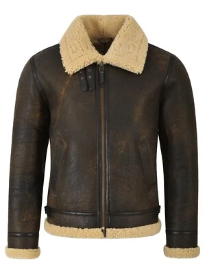 Men's B3 Air force Real Shearling Sheepskin Leather Jacket Aviator Pilot Reagan - Image 1 of 4