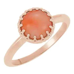 6 mm natürlicher rosa Korallen Krone Cabochon Ring in 14K Rotgold - Bild 1 von 2