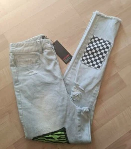 DISTURBIA Rocker Skinny Jeans Size 26 High Rise Light Wash Denim Patches 24 x 25 - Picture 1 of 8