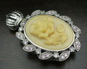 Vintage European POMPOOS Sterling Silver & Rhinestone Cameo Designer Pendant - Bild 1 von 8