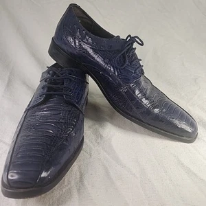 Shoes Stacy Adams Men Blue Crocodile Print Square Toe Leather India 24790 VTG - Picture 1 of 9