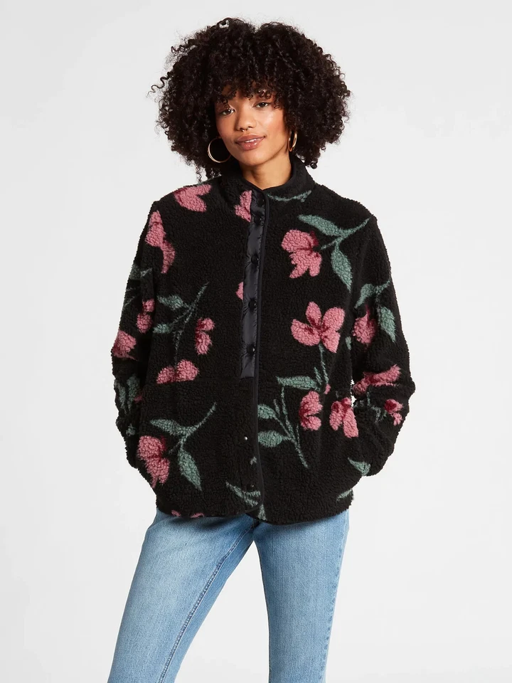 Volcom V7621 женщин черный цветочный Bloom коробка насмешливый шеи куртка размер S - Изображение 1 из 4