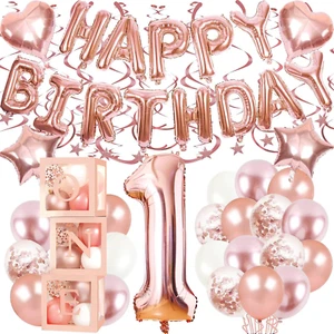 First Birthday Balloon Boxes Decorations for Girl, 72Pcs 1St Birthday Party Deco - Picture 1 of 12