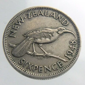 1948 New Zealand Six Pence KM# 16 Circulated Coin Copper-Nickel W385 - Picture 1 of 6